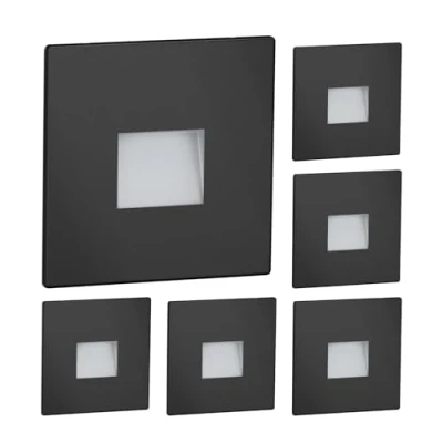 Afbeelding van ledscom.de LED trapverlichting/traplicht FOW voor binnen en buiten, downlight, hoekig, zwart, 85 x 85mm, koel wit, 6st.