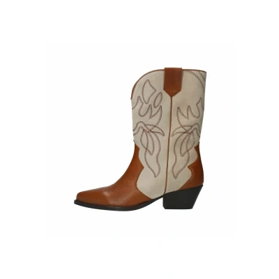 Afbeelding van Sacha Dames Cognac leren cowboy laarsjes met suède details Maat 38