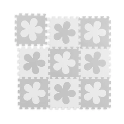 Afbeelding van Relaxdays speelmat foam puzzelmat baby puzzeltegels speeltegels bloemen speelkleed wit grijs