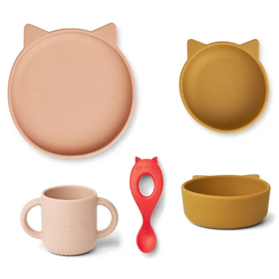 Afbeelding van Liewood Vivi Siliconen servies set Cat Rose Multi Mix