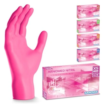 Image de ARNOMED gants jetables rose, nitrile taille XS, gant jetable avec 100 pièces/boîte, en non poudrés &amp; sans latex, cuisine, a usage unique S, M, L XL