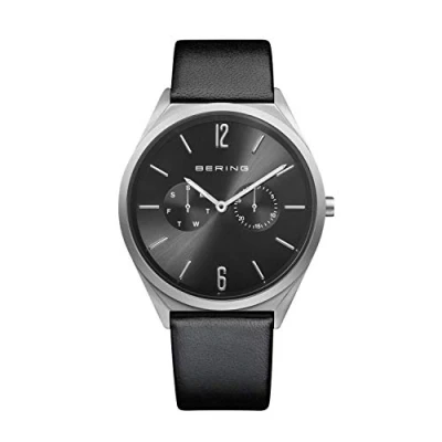 Afbeelding van BERING Uniseks analoog kwarts klassieke collectie Horloge met armband van kalfsleer en saffierglas 17140, Zwart/Zilver,