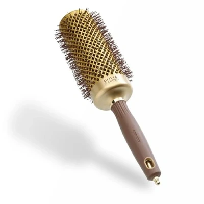 Image de Olivia Garden Expert Blowout Speed Doré &amp; Brun 55 Brosse ronde en céramique avec un barrilet extra long pour des brushings 25% plus rapides