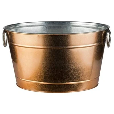 Afbeelding van APS Germany® Wijnkoeler met Lekbak en Handvaten IJsemmer Bierkoeler Champagne koeler Emmer Metaal Koper Look 11 Liter 40x28x22 cm