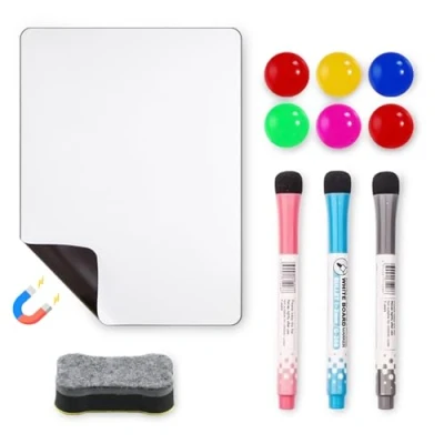 Afbeelding van Uitwisbaar whiteboard, magnetisch koelkastbord, whiteboard met 3 markers, 1 gum, 6 koelkastmagneten, voor memo, maaltijdplanningen, notities, keukenlijst