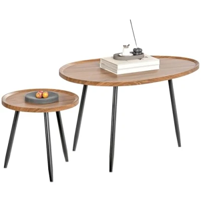Afbeelding van HOMCOM Salontafelset 80x55x49cm MDF Noyer