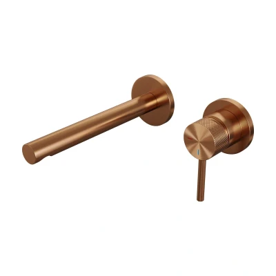 Afbeelding van Brauer Copper carving Wastafelmengkraan inbouw rechte uitloop links hendel lang smal model A 1 PVD geborsteld koper