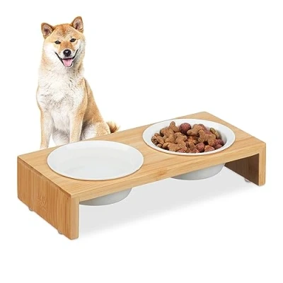 Afbeelding van Relaxdays voerbakken hond op standaard verhoogde hondenvoerbak keramiek eetbak 270 ml