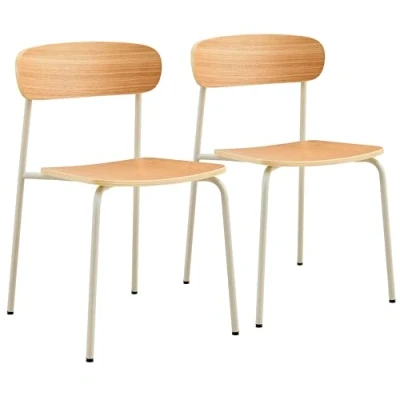 Afbeelding van Oviala Set van 2 beige houten stoelen