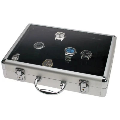 Afbeelding van Safe Safe, Presentatie Display, Alu Horloges (18x) Zwart met blauw interieur afm: 345x225x75 mm. per st.