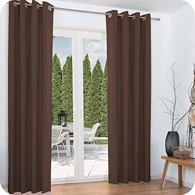 Afbeelding van Beautissu Set van 2 Isolerende Gordijnen met Ringen Amelie TO Thermische Kant en Klaar Verduisterend 140x245cm Bruin Koude Bescherming &amp; Warmte Isolerend