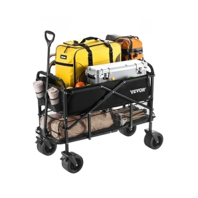 Image de VEVOR Chariot de Jardin Transport Pliable Robuste 2 Niveaux 300 L 204,12 kg Noir