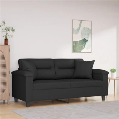Afbeelding van vidaXL Tweezitsbank met kussens 140 cm microvezelstof zwart