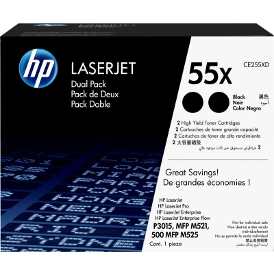 Afbeelding van HP 55X (CE255XD) Toner Zwart Voordeelbundel 2 pack Hoge capaciteit