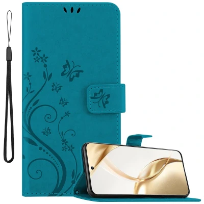 Afbeelding van Cadorabo Hoesje geschikt voor Honor 200 in BLOEMEN BLAUW Beschermhoes bloemmotief met magnetische sluiting, standfunctie en kaartsleuven Book Case Cover Etui