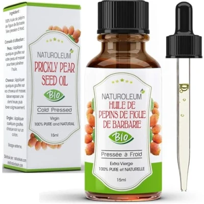 Image de Naturoleum Huile de Pépins Figue Barbarie Bio 15ml Pipette Bouteille en Verre 100% Pure, Naturelle, Pressée à Froid Visage Anti Âge et Cerne