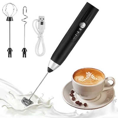 Afbeelding van Weinsamkeit Elektrische melkopschuimer USB, oplaadbaar, met 3 roerkoppen, mini garde, instelbare snelheden, eiermixer voor koffie, matcha, latte, cappuccino