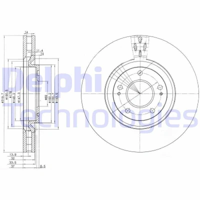 Afbeelding van DELPHI BG3988 Remschijf 320 32 5 Geventileerd Geolied Semi finished Zonder wiellager, ABS sensorring MITSUBISHI: Lancer 7 Limousine