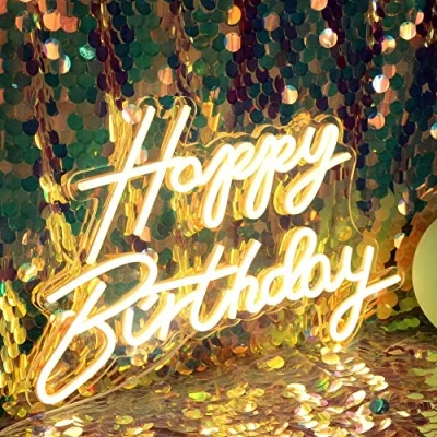 Afbeelding van DAKABUKA Happy Birthday neon led bord, nachtlampje, feestdecoratie, warm wit, USB voeding, decoratie voor achtergrond, wanddecoratie, 5 V