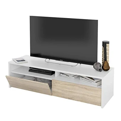 Afbeelding van Kioto Eetkamermeubel, woonkamermeubel, witte afwerking Artik en Canadees eiken, afmetingen: 130 cm (L) x 35,5 (H) 40,2 (D)