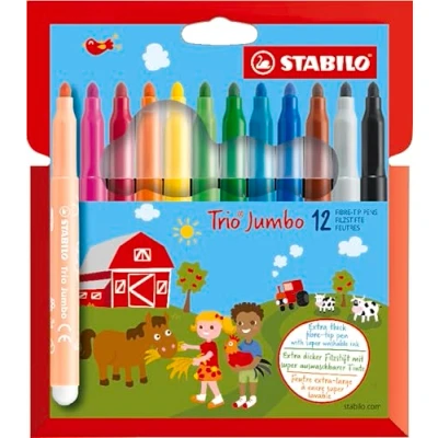 Afbeelding van Viltstift STABILO Trio Jumbo 380/12 extra large assorti etui à 12 stuks