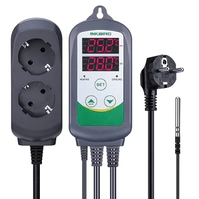 Afbeelding van Inkbird ITC 308EU Temperatuurregelaar Plug Thermostaat Verwarming Koeling Digitale Terrarium met 2 Relais Sonde 220V voor Kas, Kweek, Reptielen, Broedmachine