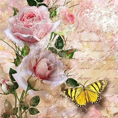 Afbeelding van Set van 20 servetten in vlindervorm op rozen, bloemen, dieren, vintage, 33 x cm