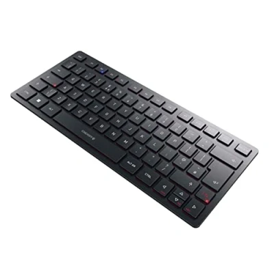 Afbeelding van CHERRY KW 9200 Mini, compact toetsenbord voor meerdere apparaten, tot 4 verschillende UK indeling (QWERTY), verbinding via Bluetooth, radio of bekabelde technologie, oplaadbaar, zwart