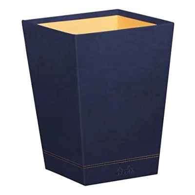 Afbeelding van RHODIA 194627C papieren mand, nachtblauw, 24 x 32 cm, oranje buitenkant van kunstleer collectie Home Office Rhodiarama organisatie voor kantoor en opslag design