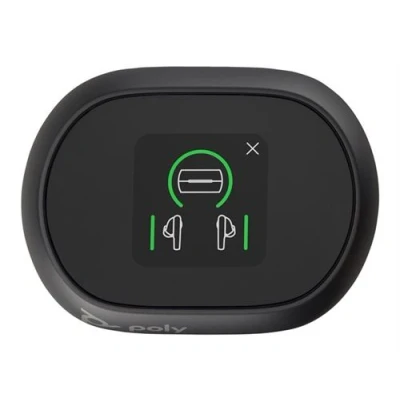Image de Écouteurs noir charbon Poly Voyager Free 60+ UC + adaptateur USB C BT700 étui de charge avec écran tactile