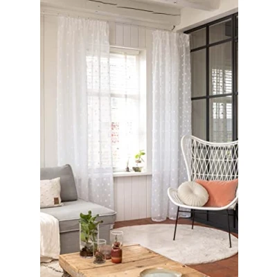 Afbeelding van Elbersdrucke Gordijn met verborgen lussen Fluffy Dots 00 wit transparant 255x140cm 201401 voor de woonkamer, slaapkamer, keuken, hal, kinderkamer