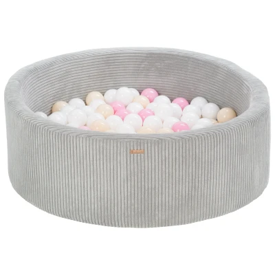 Afbeelding van Piscine à balles En velours côtelé 200 rondes Diamètre : 90 cm (couleur de la piscine/balles gris/blanc, rose, cappuccino)