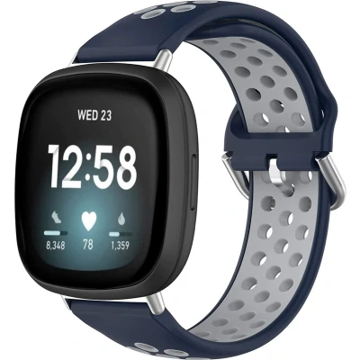 Afbeelding van iMoshion Bandje Geschikt voor Fitbit Versa 4 / 3 Sense (2)/Grijs Siliconen sport band zilveren gesp kastaansluiting Blauw