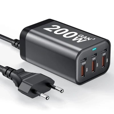 Afbeelding van USB C Charger Block 200 W 6 Port GaN Fast Charging Station Hub voor laptop, iPad, iPhone 16 Pro Max Pixel Dell MacBook Pro/Air Galaxy S25 Steam Deck 100 Adapter Android