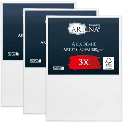 Afbeelding van Artina Akademie Set van 3 Schilderdoeken Canvas 50x70 cm Spieraam FSC® Hout Wit 100% Katoen 280 g/m147
