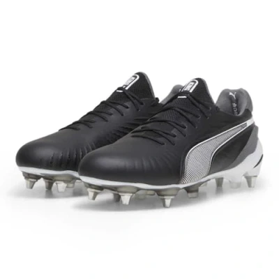 Afbeelding van Puma KING Ultimate MXSG Voetbalschoenen met metalen noppen, Heren, Maat: 42.5, Black/white/cool dark gray Imitatieleer/ textiel