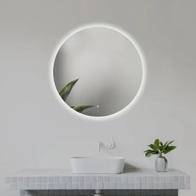 Afbeelding van Venti 50 cm ronde badkamerspiegel met ledverlichting, led aanraakschakelaar, spiegel natuurlijk wit, achtergrondverlichting