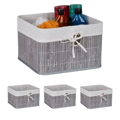 Afbeelding van opbergmand bamboe set van 4 20 x 31 cm badkamer grijs