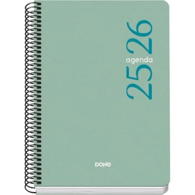 Afbeelding van Dohe Schoolagenda 2025 2026 dag per pagina, maat A5 (15 x 21 cm), Spaans en Engels, september tot juni, spiraalsluiting, flexibele omslag ESENCIAL groen