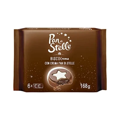 Afbeelding van Pan Di Stelle, Biscocrema melkcrèma chocolade tafelkleed met meel uit duurzame landbouw, 1 verpakking 6 afzonderlijke zakken, 168 g