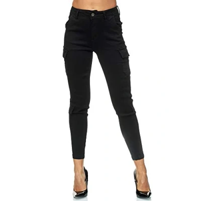 Afbeelding van Elara Chunkyrayan Cargobroek voor dames, slim fit, denim, zwart.