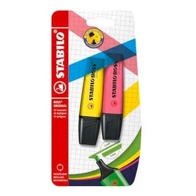 Image de STABILO Surligneur BOSS ORIGINAL blister x 2 surligneurs jaune, rose