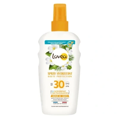 Image de LOVEA Spray Hydratant FPS 30 Haute Protection UVA/UVB Solaire Visage &amp; Corps Monoï De Tahiti Résistant À L&#039;Eau Anti Traces Blanches Vegan Fabriqué En France 150 ml