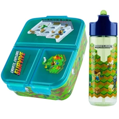 Afbeelding van Minecraft Lunchbox voor kinderen met vakken en waterfles school of uitstapjes