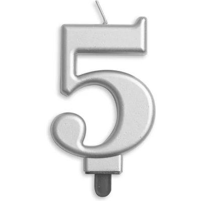 Afbeelding van Kaars 5 jaar Zilver Metallic 8cm