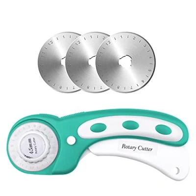 Afbeelding van Ceisazira Draaibare cutter voor naaien, 45 mm, rolmessenset, met 3 reservemessen en nauwkeurig snijmechanisme, draaibaar mes papier, stof, leer, scrapbooking