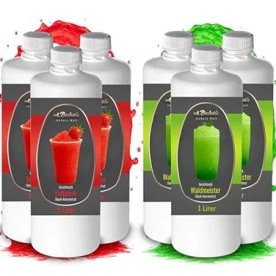 Afbeelding van A. Becker&#039;s slush Ice Siroop Zonder azokleurstoffen 2 x 3 liter aardbei en bosmeester Veganistisch 1 concentraat geeft 6 ijs Dranksiroop voor de bereiding in