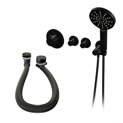 Afbeelding van Brauer Black Edition Badkraan inbouw douchegarnituur 3 gladde knoppen handdouche rond standen Electroplating mat zwart