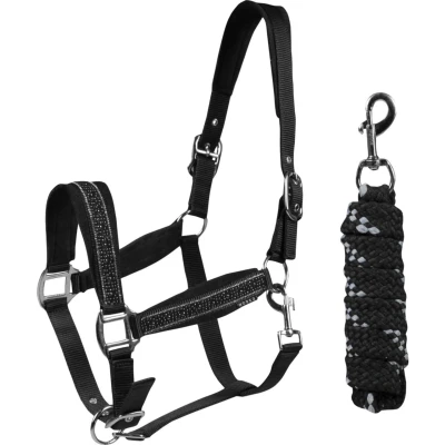 Afbeelding van Horka Halsterset Equestrian Pro Crystals &amp; Pearls Zwart Shetty