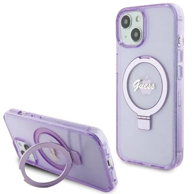 Afbeelding van Guess Ring Glitter Back Case (MagSafe Compatible) Geschikt voor Apple iPhone 15 Plus (6.7&quot;) Paars